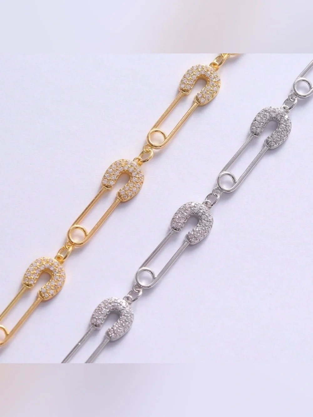 Silver Safety Pin Link Bracelet